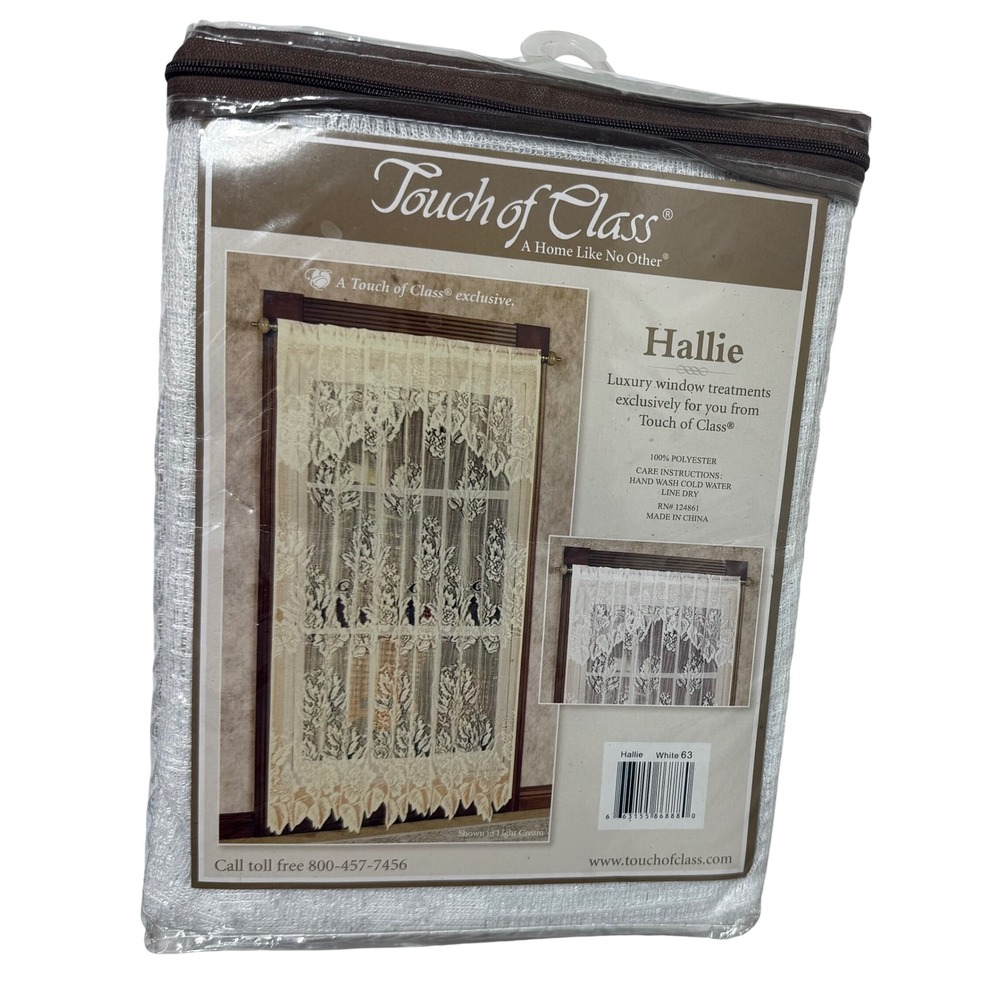 Touch of Class Hallie White Lace Window Treatment Floral Sheer Curtain 63 Inch